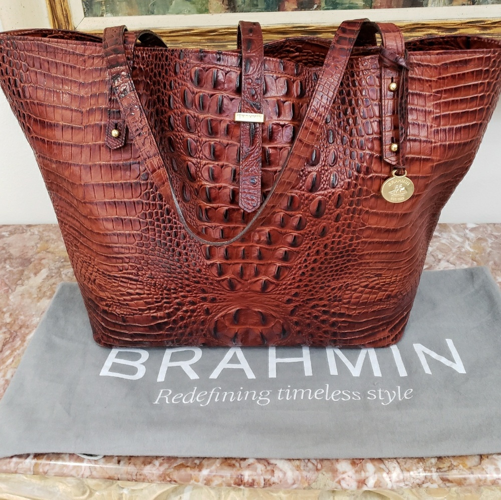 Brahmin Croc Embossed Leather Diaper/ Tote Bag